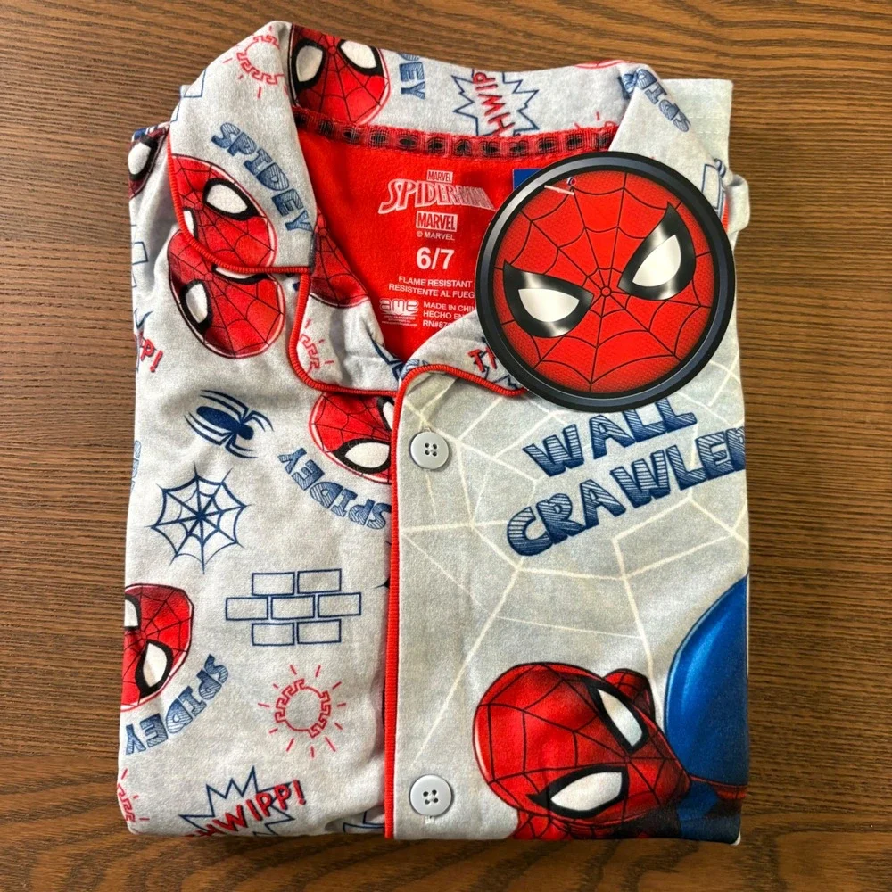Marvel Spider-Man Boys Pajama Set 6/7 Coat Style Wall Crawler‎ Button Down